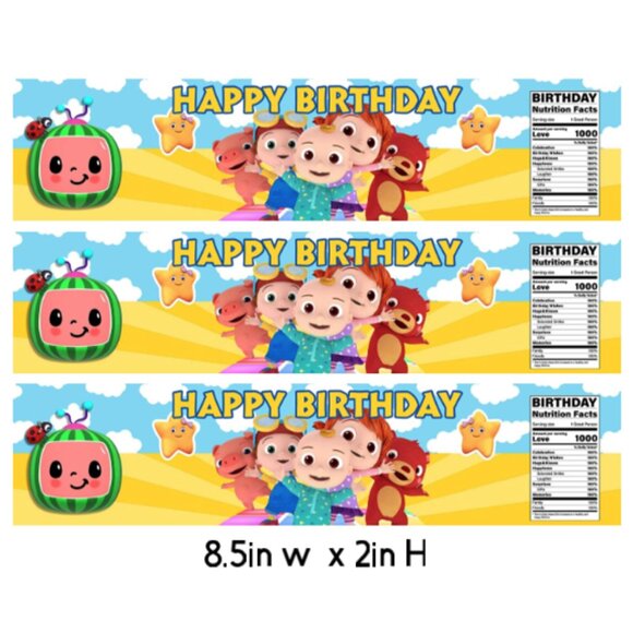 Birthday Water Bottle Labels, 8.5x2 inches, Happy Birthday Theme with Nutrition - Picture 2 of 5